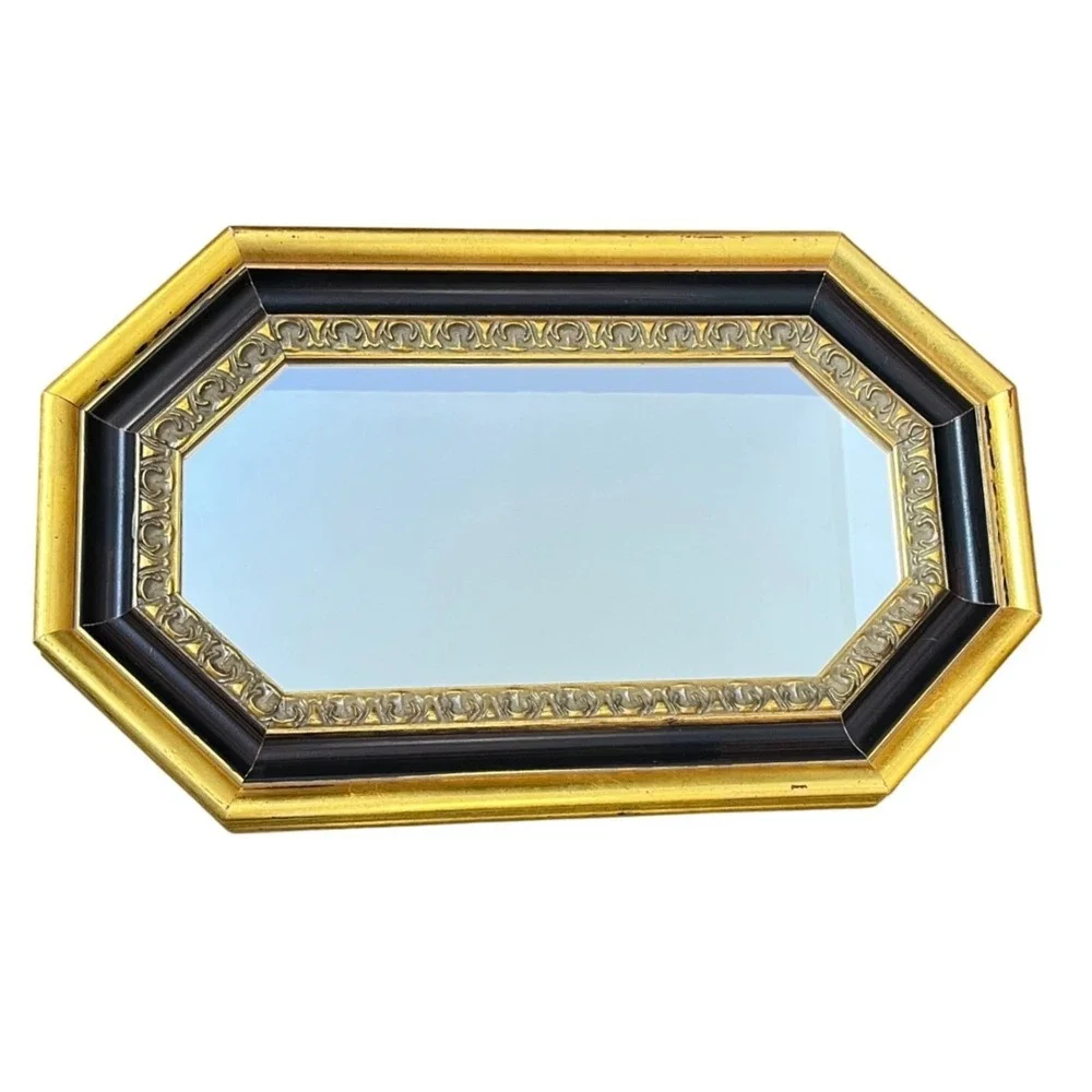 Bombay Company Octagon Wall Mirror Gold Black Vintage Regency 545 7030